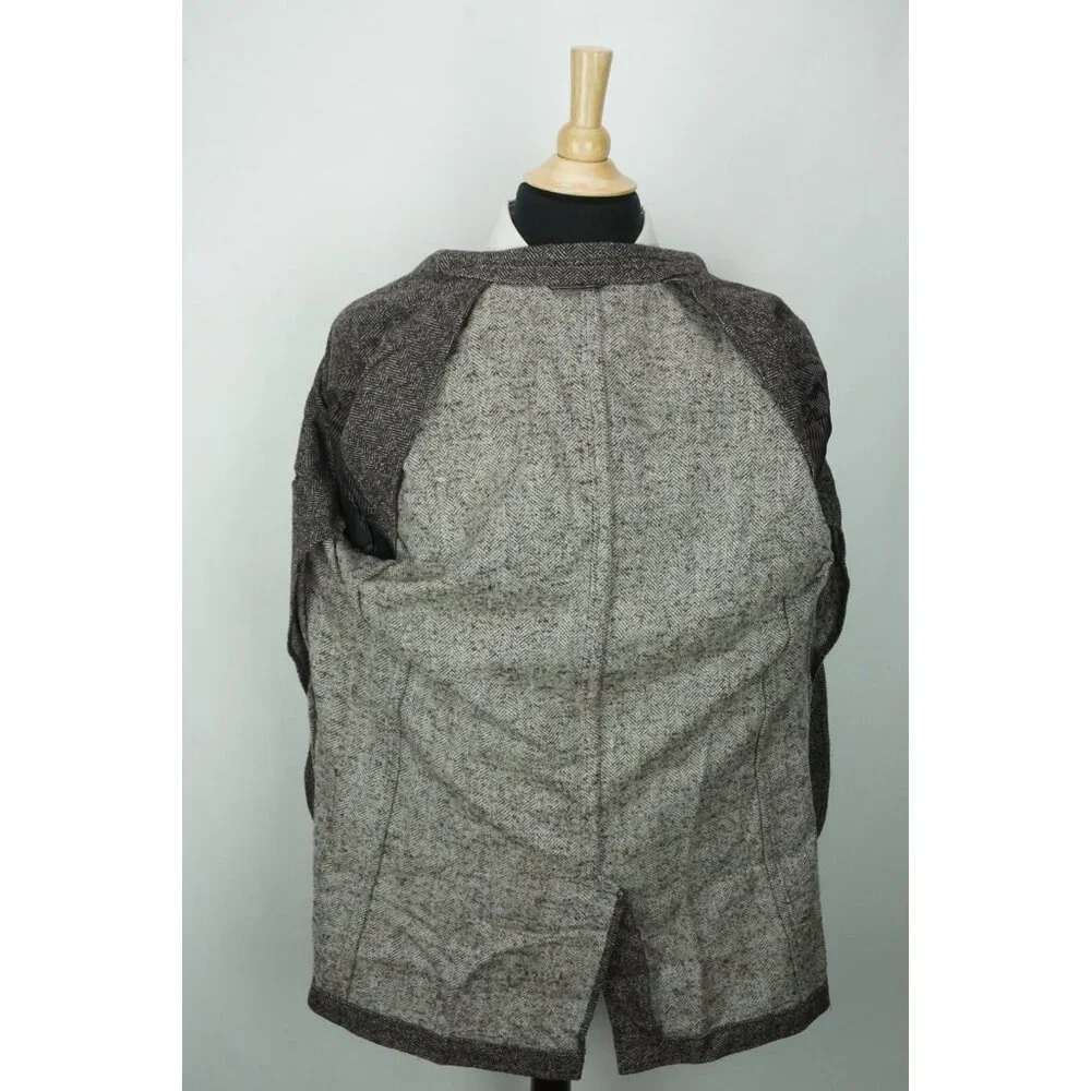 Ermenegildo Zegna Gray Black Herringbone Elbow Pad Sport Coat Jacket Sz 46R